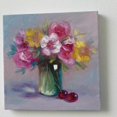Colorful Floral Bouquet Original Oil Painting Impressionist Still Life Wall Art