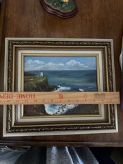 VTG Hawaii Original Oil Paint Art Artist Signed Wood Frame Kilauea Lighthouse