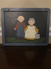 Vintage Amish/Dairy Farmers folk art painting on chalkboard Farmhouse Kitchen