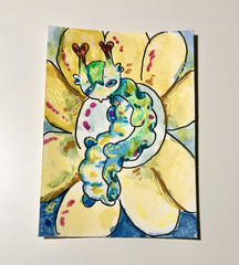 Abstract Chinese emperor ￼ Caterpillar on Flower Paper Painting, Small, ATC ACEO