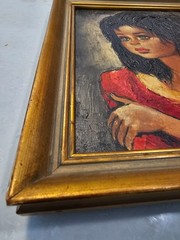 „Big Eye“ Etienne Roth Framed Oil Portrait-Signed 1960s- Louis Antoville frame