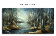landscape art original painting moody quiet decorative Mix Lang blue gray earth