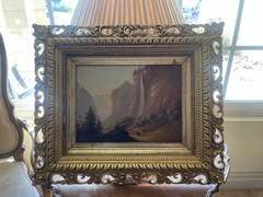 Antique 19Th Century European Waterfall Nature Scene – Oil On Board – Signed