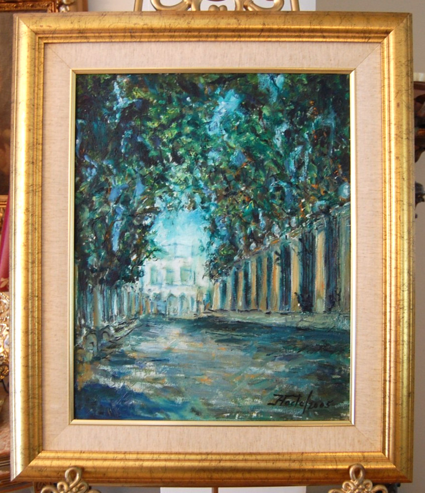 ORIGINAL FRAMED OIL VEDADO TREE LINED STREET OLD HAVANA CUBA ARTIST: HECTO VIDAL