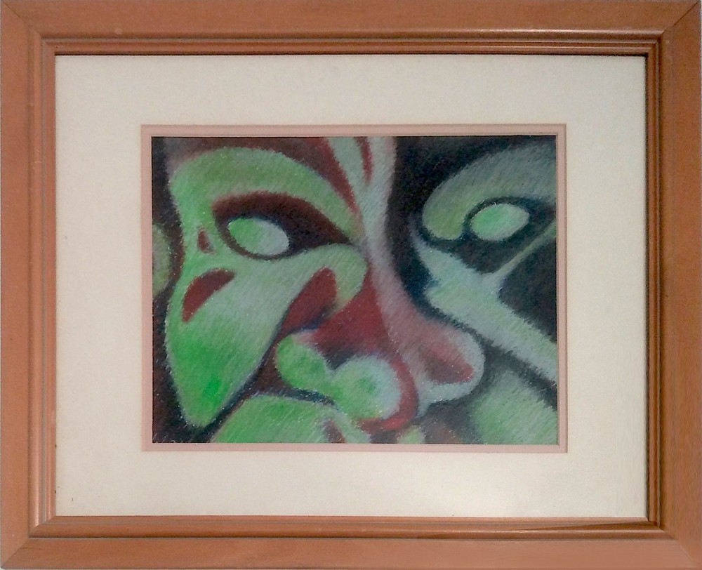Original oil pastel painting titled Gaze of the Green Man by artist, Daniel Wend