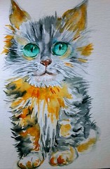 Original maine coon black gray orange kitty cat art painting,pet lover best gift