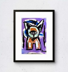 Puppy One Eye Painting 7×10 on Paper Bold Modern Abstract Neo Expressionism