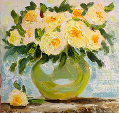 Roses Oil Painting Original Still Life Modern Abstract Textured Living Room Art