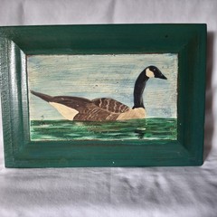 Vintage Primitive Painting Folk Art Canada Goose Geese Ducks Decor Signed
