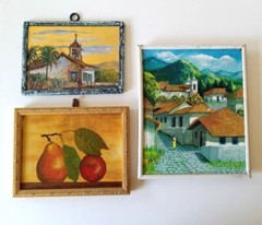 3 VTG framed original paintings church landscape still life bright wall gallery
