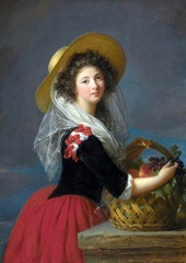 Hand painted oil painting beautiful young girl with basket of fruits landscape