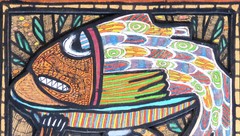 FEMI ARO GREAT FISHERMAN NIGERIAN AFRICAN OSHOGBO MODERNISM ART WOOD PAINTING