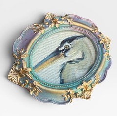 Great Blue Heron mini watercolor bird print of original • vintage ornate frame