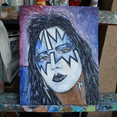 SPACEMAN ACE Frehley painting 8×10 card panel original KISS art signed Crowell