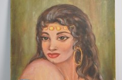 Vintage Gypsy Art Painting on Board Original Signed MCM Art by Nia Dondo