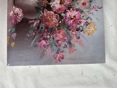 Set of 2 Original Oil Paintings of Flowers In Vases. Signed. 7×9 Inches Helman