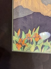 Angell Signed Watercolor Painting of Mountain Landscape with Wildflowers