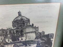 Vintage Pencil Or Charcoal Etching Framed Art Painting Mexico