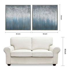 Blue Rain Textured Metallic Hand Painted by Martin Edwards Framed Abstract Dipty