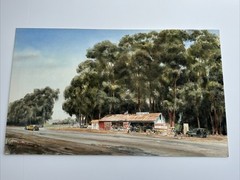 LARGE PAINTING CALIFORNIA HAWAII LANDSCAPE VICTORIA FARMS CLASSIC CARS VINTAGE