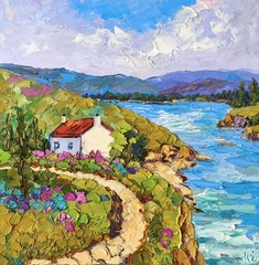 Original Oil Painting Ireland Landscape Impasto Art on Canvas Board 30x30cm