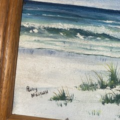 Original Painting by Ruby Melson, 11 1/2″ x9 1/2″ Beach/Seagulls