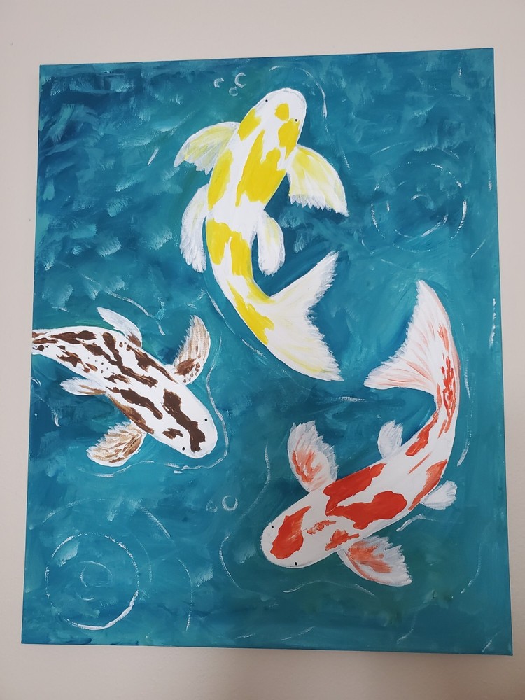 Handmade acrylic painting Art Decor Wooden frame 20x16x0.5 in KOI FISH