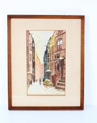 Vintage Vienna – Seileransse Scene Watercolor Painting Signed Illegible