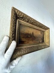 FINE ANTIQUE 19TH CENTURY LANDSCAPE OIL PAINTING OLD HUDSON RIVER SCHOOL 1880s