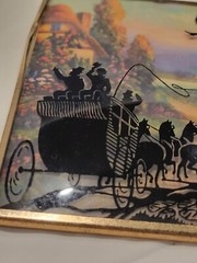 Vtg Reverse Painted Glass Art Carriage Scene Cottage Landscape GoldTone Frame