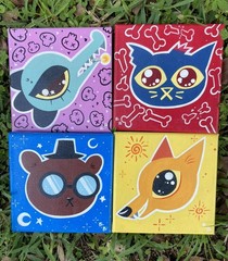 Night in the woods acrylic painting set of 4 6×6 canvases