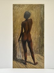 Mid Century Painting Moore Portrait Pretty Woman Female Model California Vintage