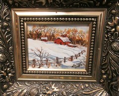 BARBARA WALTERS „A WINTER DAY“ SMALL ORIGINAL OIL ON BOARD LANDSCAPE PAINTING