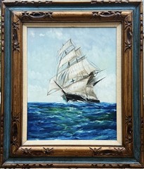VTG MCM Original Nautical Realistic O/C „Clipper Ship“, Signed Gibbons, Framed!