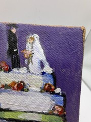 Bride Groom Acrylic Painting on Canvas 4×4 Wedding Cake by N Gelbrand OConnor