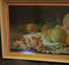 Vintage Oil Painting Still Life Fruit Matted & Framed 11 in x 25 in