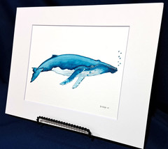 Humpback Whale Original watercolor 8″x10″ in 11×14″ acid free Matt