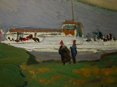 Ukrainian Soviet USSR Oil Painting impressionism seascape tent boat rest