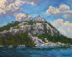 Original 1971 Oil Painting „Cliff House At Lake Minnewaska“ 22×28 Leopardo COA