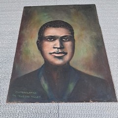 Vtg Painting Portrait Black African American Man On Board Signed Wortha Miller