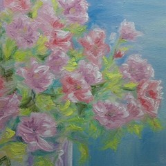 Cat Flowers Original Oil Hand Painted Signed Wall Art Decor Gift Ukraine Artist
