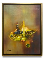 NY Art-Original Oil Painting of Still-Life Wine &Fruits Canvas 12×16 Framed