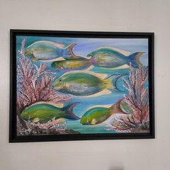 Original Acrylic Painting Reef Fish Roxana Ramirez Framed Puerto Rico Art 2022