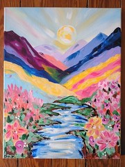 Sunset River 11×14 Canvas Original Art Expressionism Abstract Floral Mountains