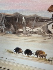 Original Vintage Oil Painting Arabian Desert Camel Sunset Scene Signed 18×14