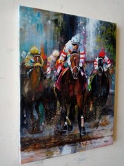 Original Oil Painting Horse Race Equestrian Art Racing Horses Canvas 40×30