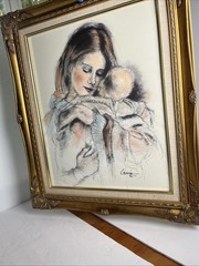 Pastel & Charcoal Art Mother w’ Child Artist Levin 1975 BEAUTIFUL VINTAGE FRAME