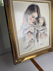 Pastel & Charcoal Art Mother w’ Child Artist Levin 1975 BEAUTIFUL VINTAGE FRAME