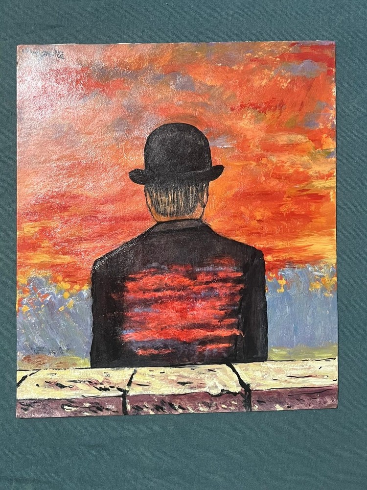 RENÉ MAGRITTE drawing and painting on old paper signed stamped vintage