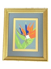 Watercolor Artist Signed Orange “Bird Of Paradise” AP Colorful Silkscreen 12×9”